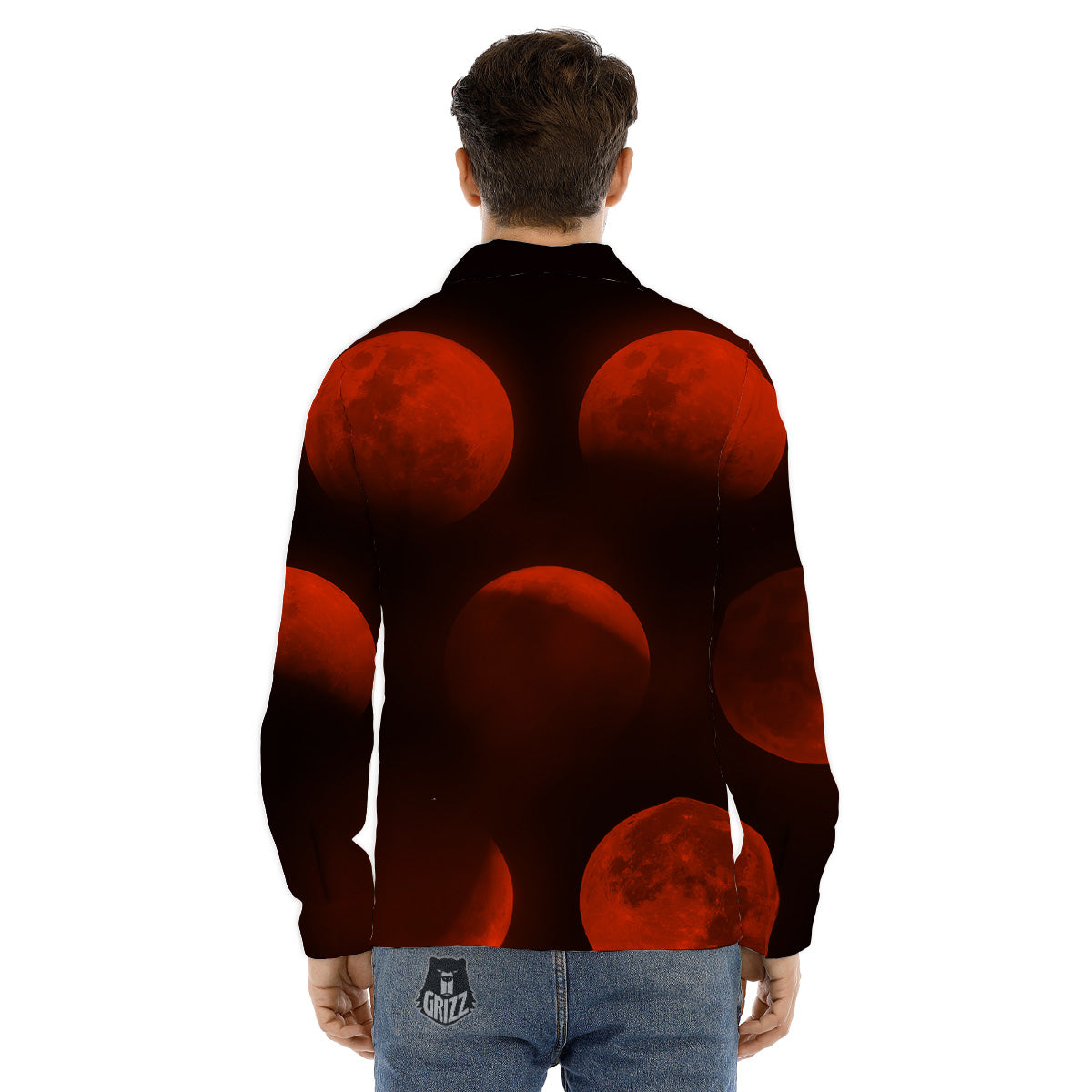 Lunar Phase Blood Moon Print Men's Dress Shirts-grizzshop