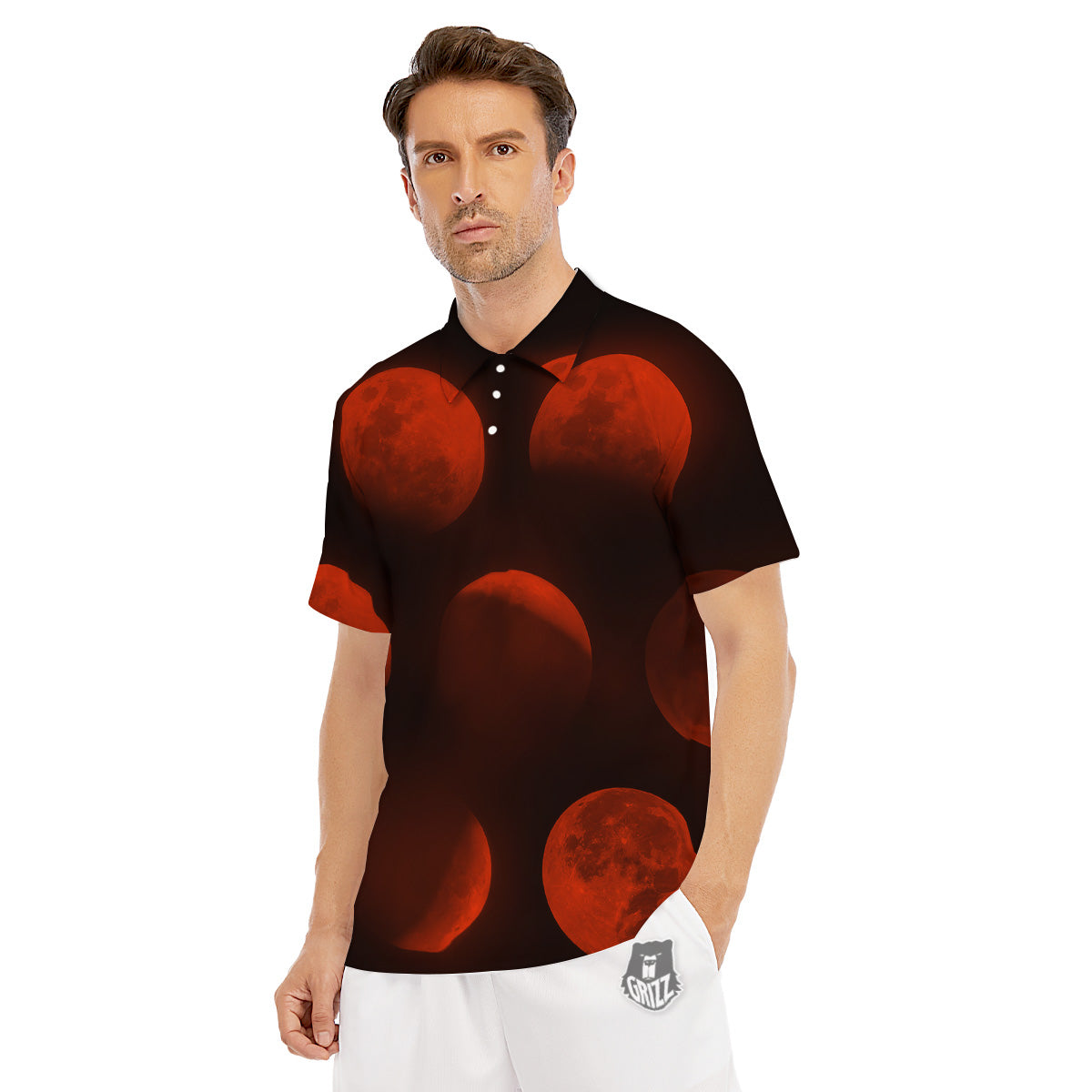 Lunar Phase Blood Moon Print Men's Golf Shirts-grizzshop