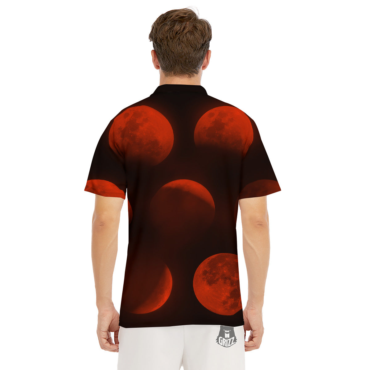 Lunar Phase Blood Moon Print Men's Golf Shirts-grizzshop