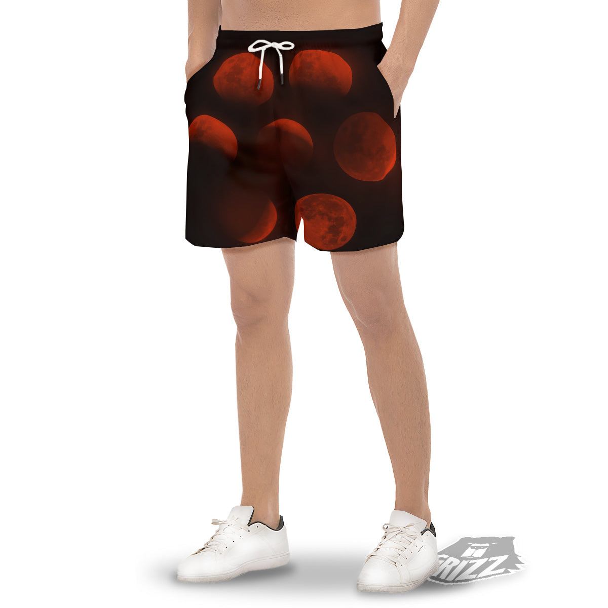 Lunar Phase Blood Moon Print Men's Gym Shorts-grizzshop