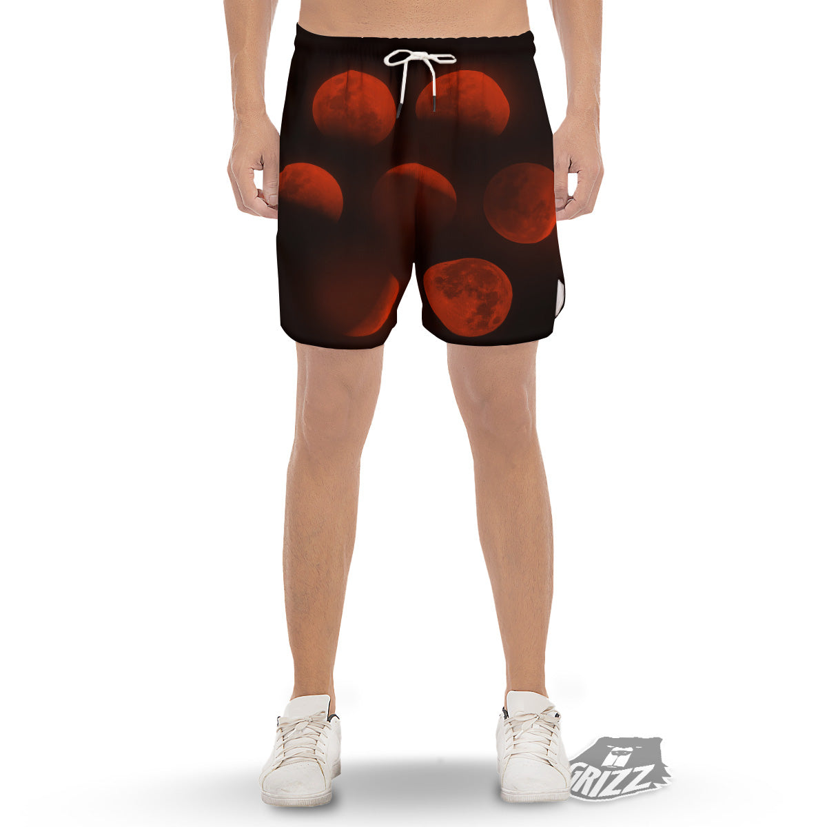 Lunar Phase Blood Moon Print Men's Gym Shorts-grizzshop