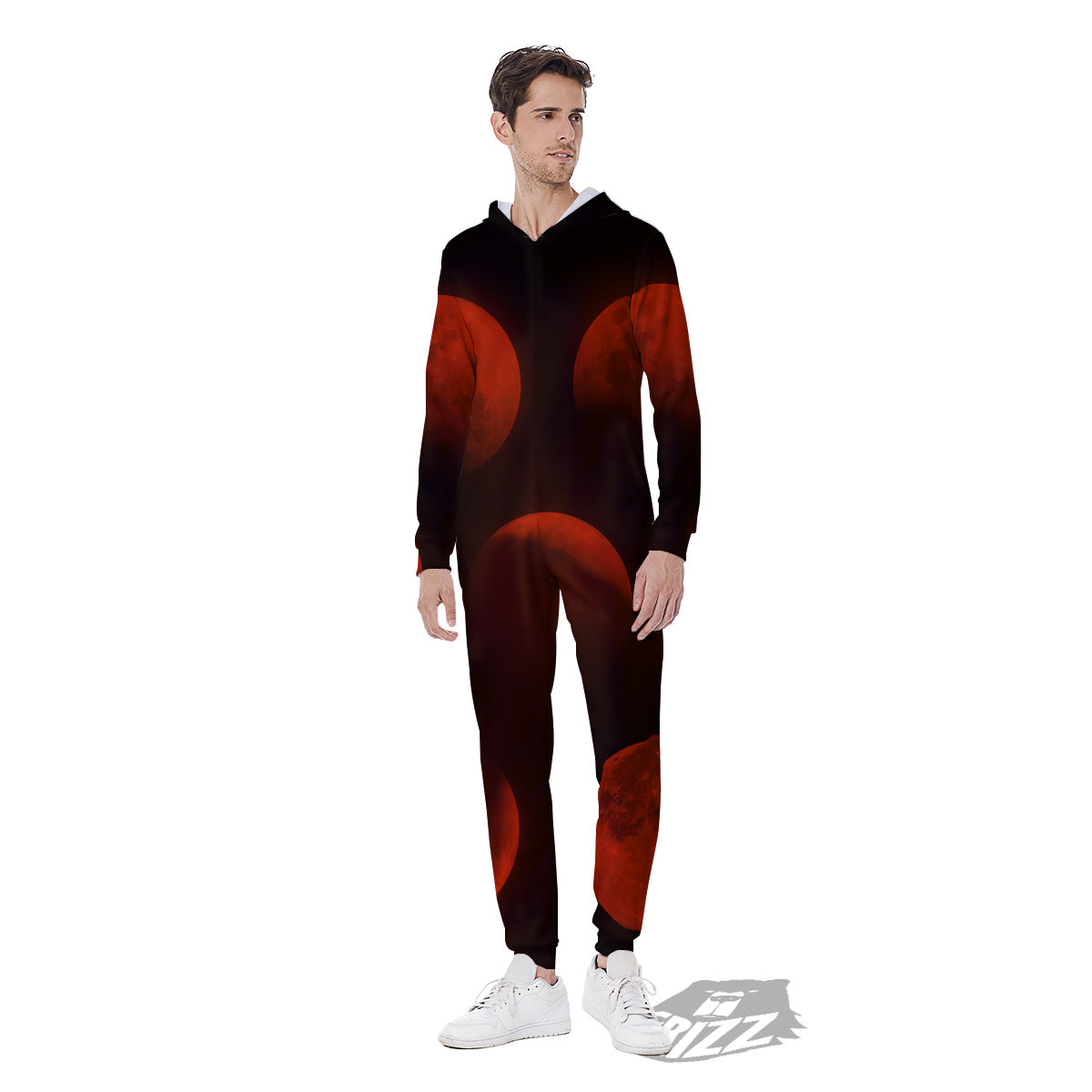 Lunar Phase Blood Moon Print Men's Jumpsuit-grizzshop