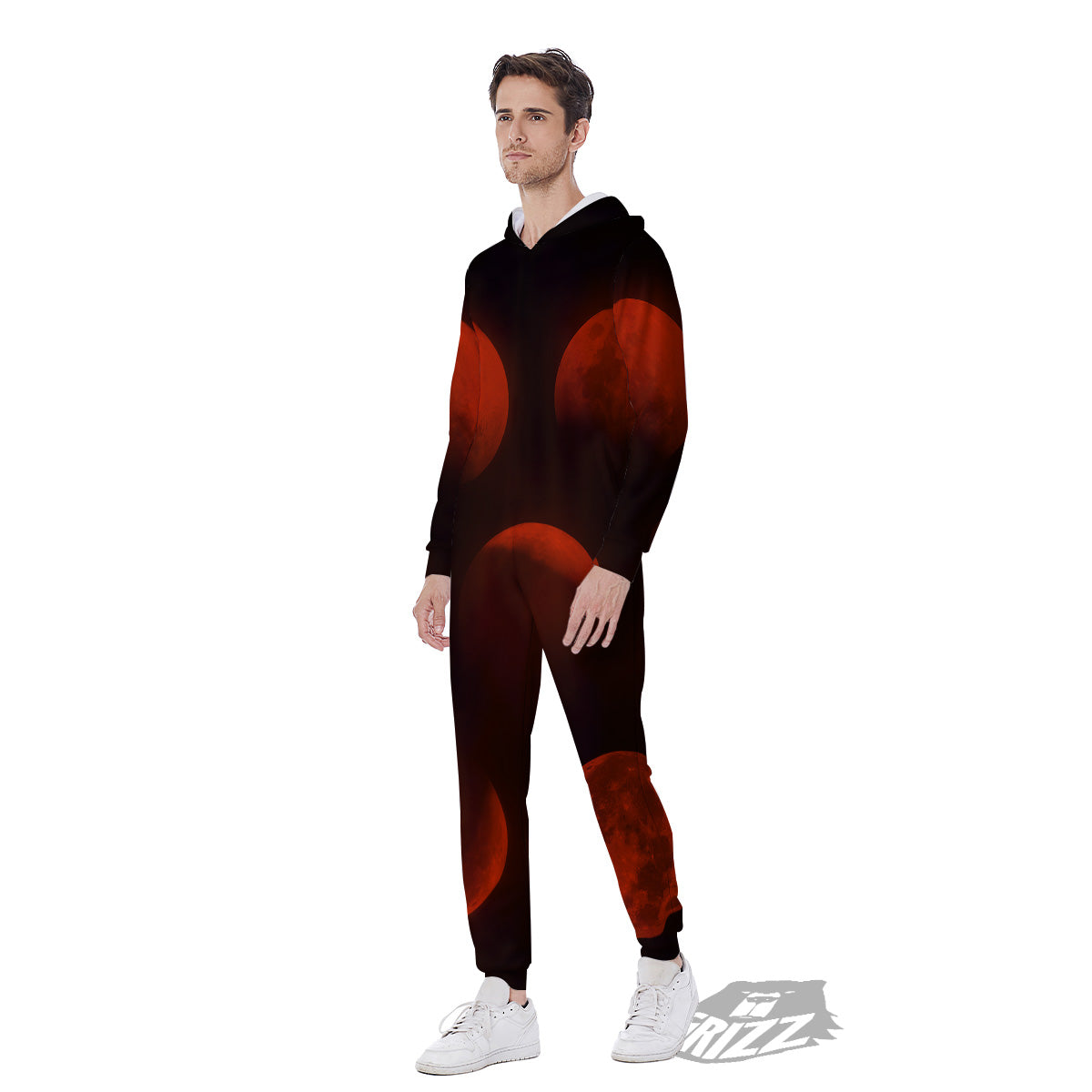 Lunar Phase Blood Moon Print Men's Jumpsuit-grizzshop