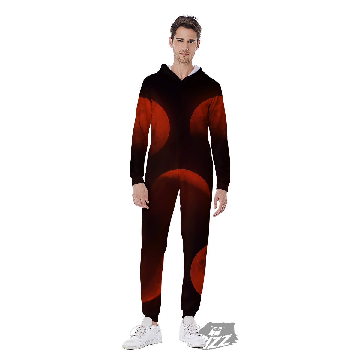 Lunar Phase Blood Moon Print Men's Jumpsuit-grizzshop