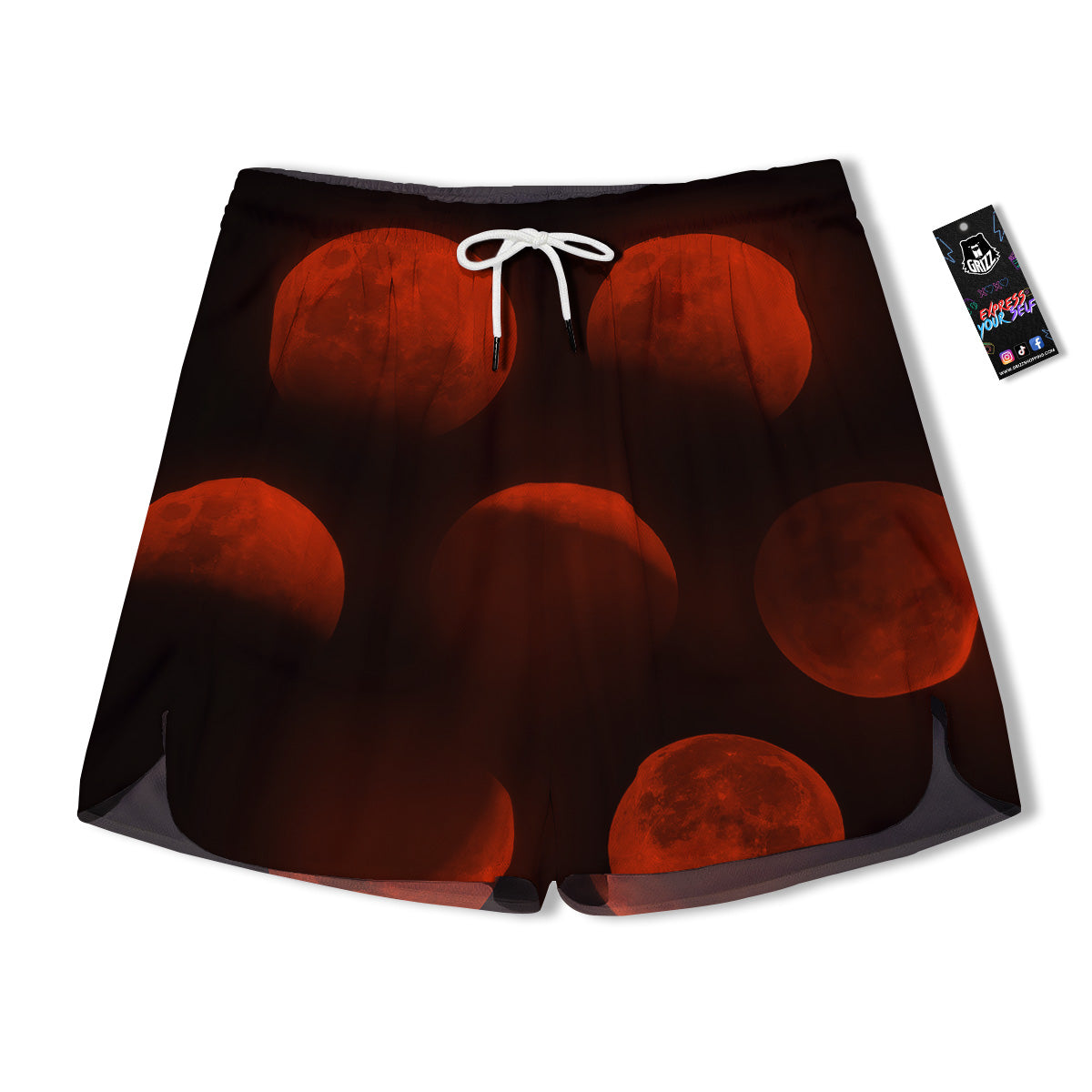 Lunar Phase Blood Moon Print Men's Running Shorts-grizzshop