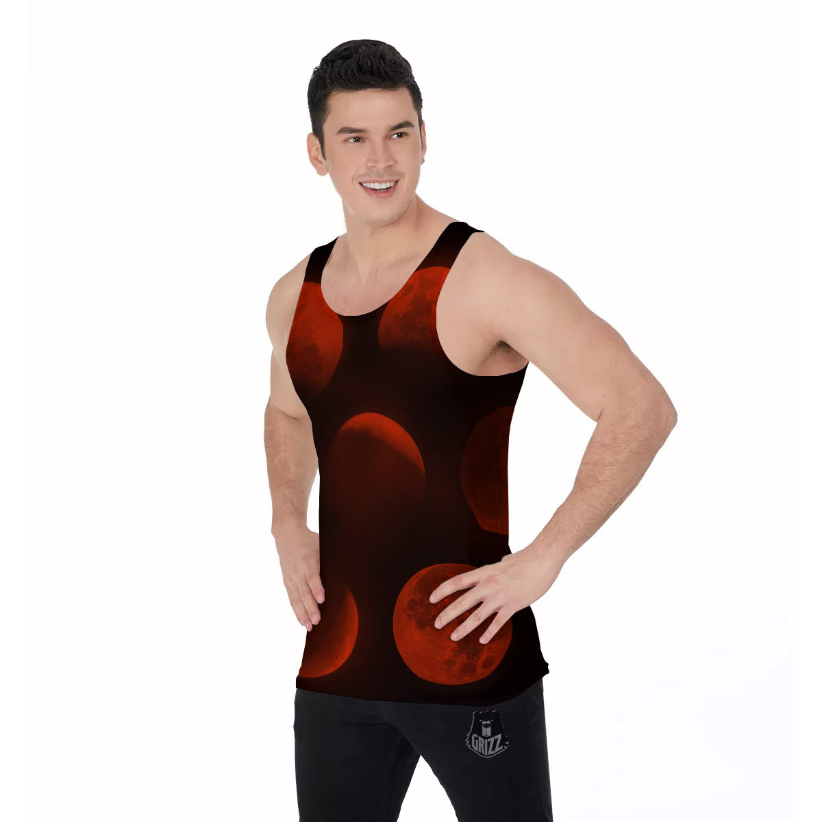 Lunar Phase Blood Moon Print Men's Tank Top-grizzshop