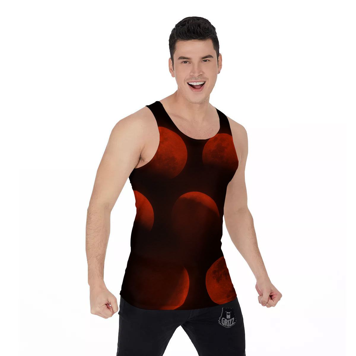 Lunar Phase Blood Moon Print Men's Tank Top-grizzshop
