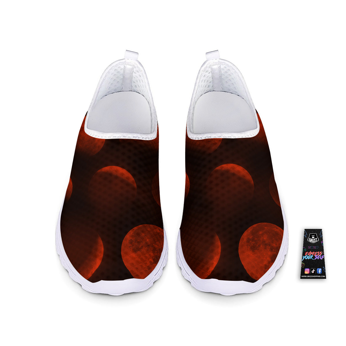 Lunar Phase Blood Moon Print Nurse Shoes-grizzshop