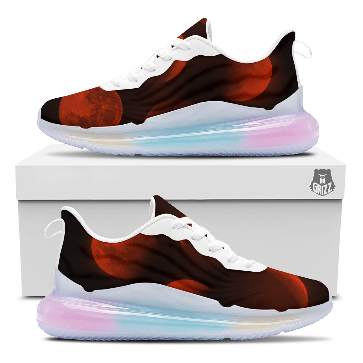 Lunar Phase Blood Moon Print Running Sneakers-grizzshop