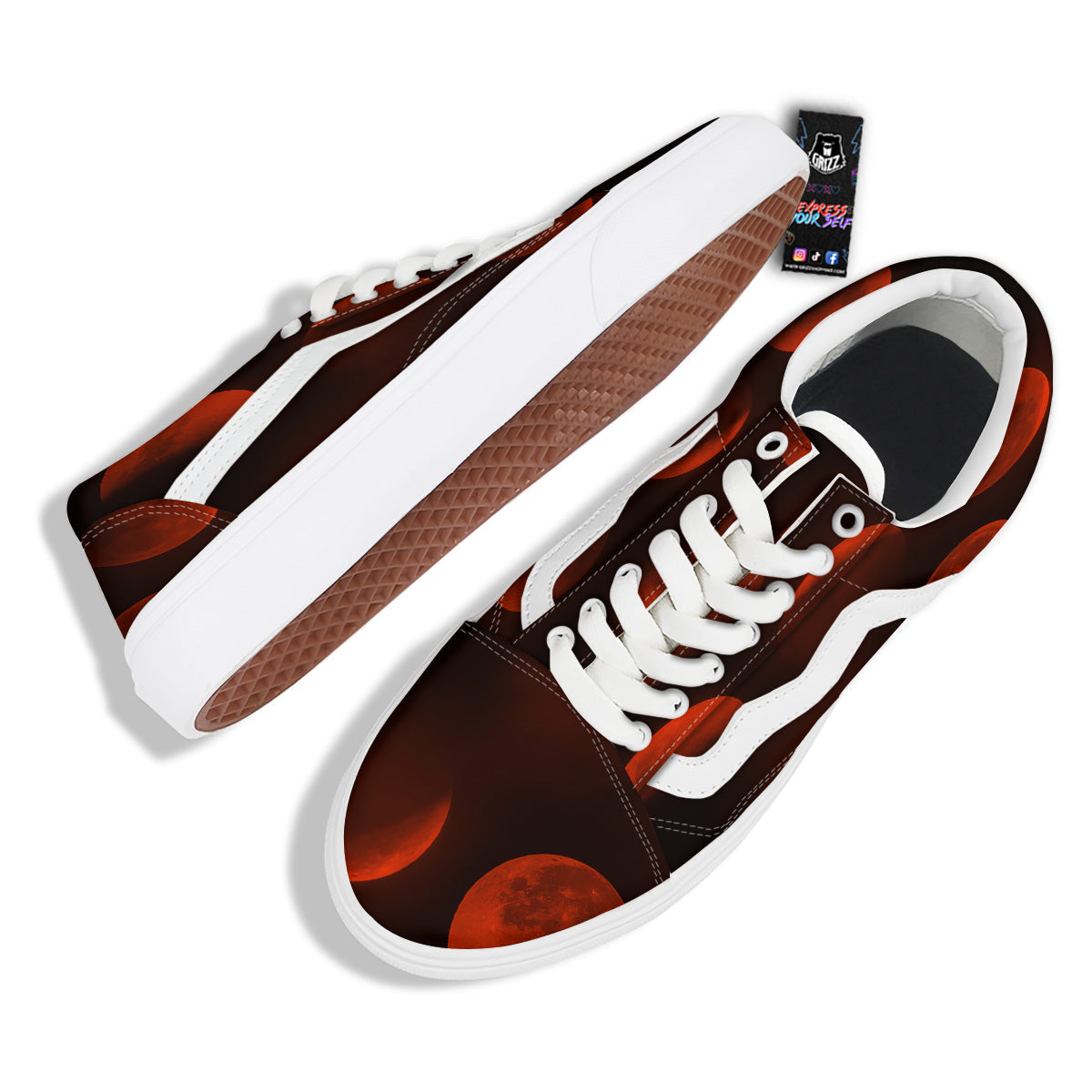 Lunar Phase Blood Moon Print Skate Shoes-grizzshop