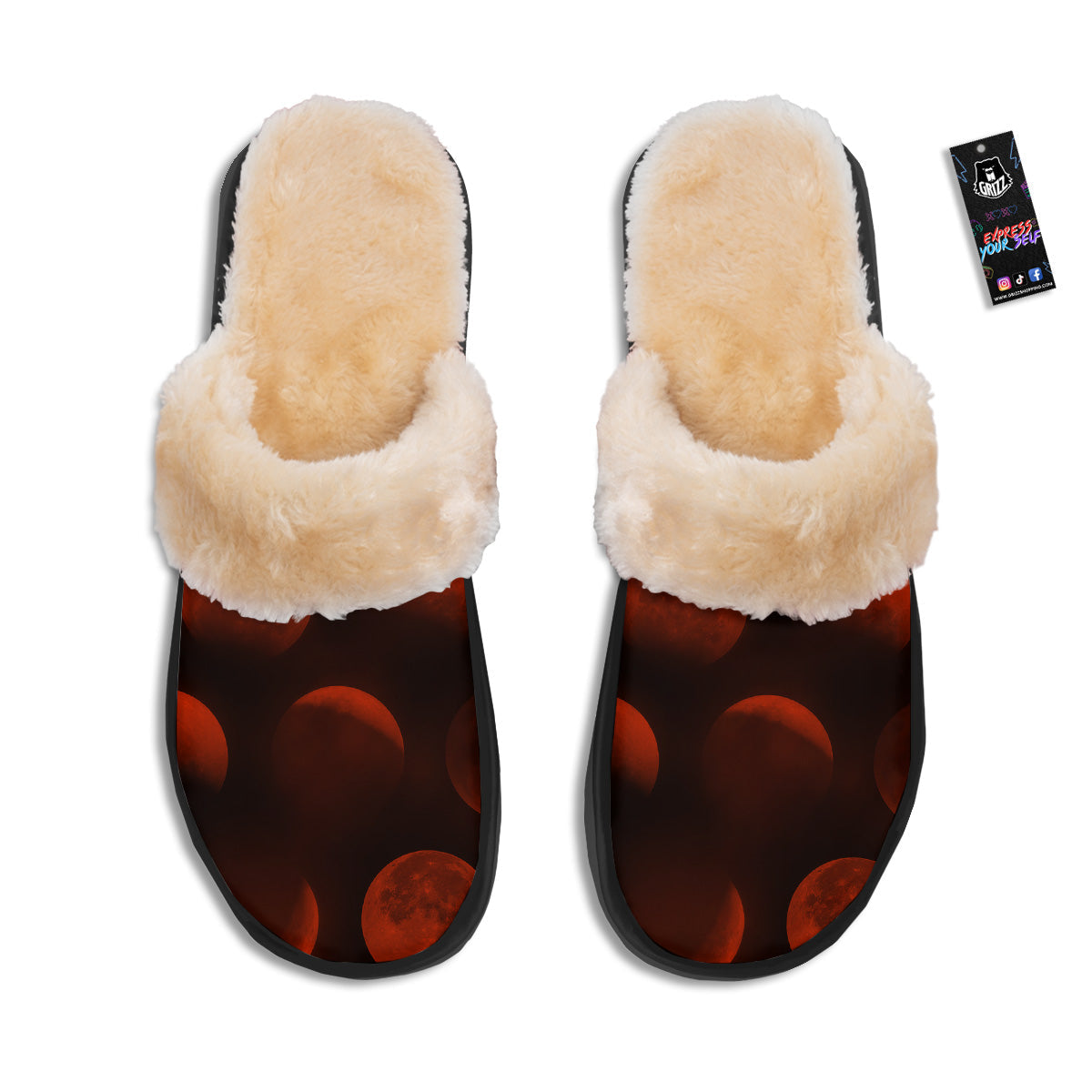 Lunar Phase Blood Moon Print Slippers-grizzshop