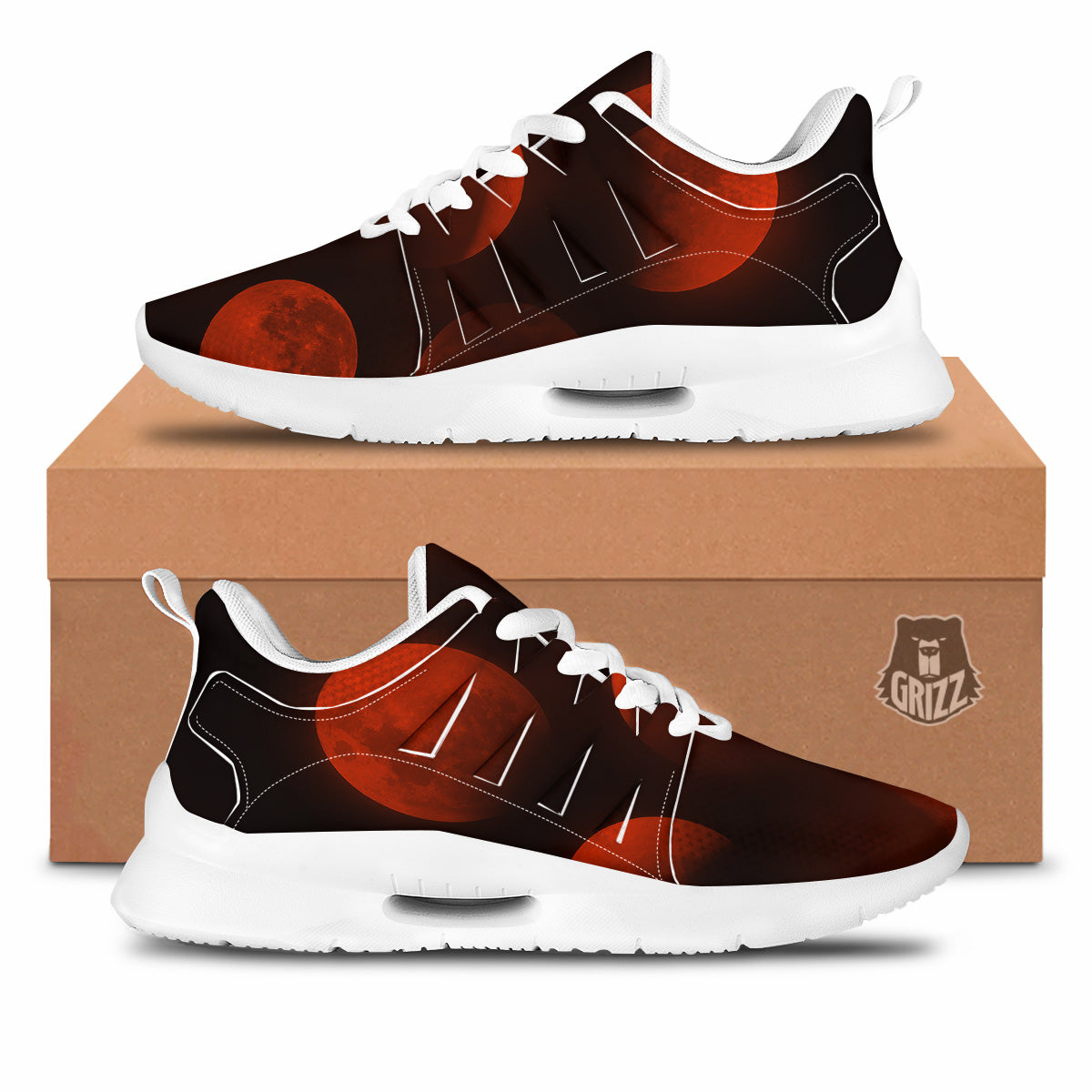 Lunar Phase Blood Moon Print Tennis Shoes-grizzshop