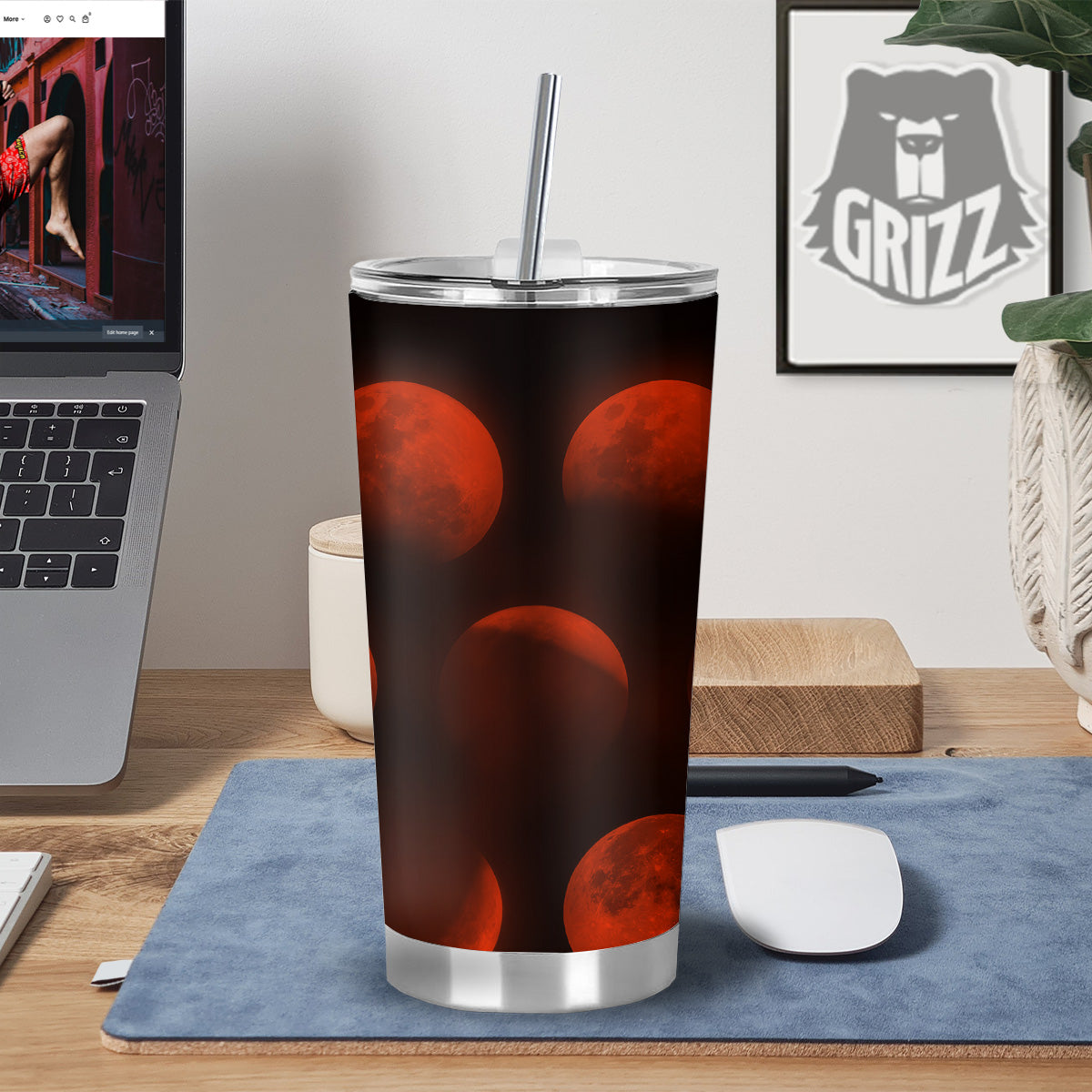 Lunar Phase Blood Moon Print Tumbler-grizzshop