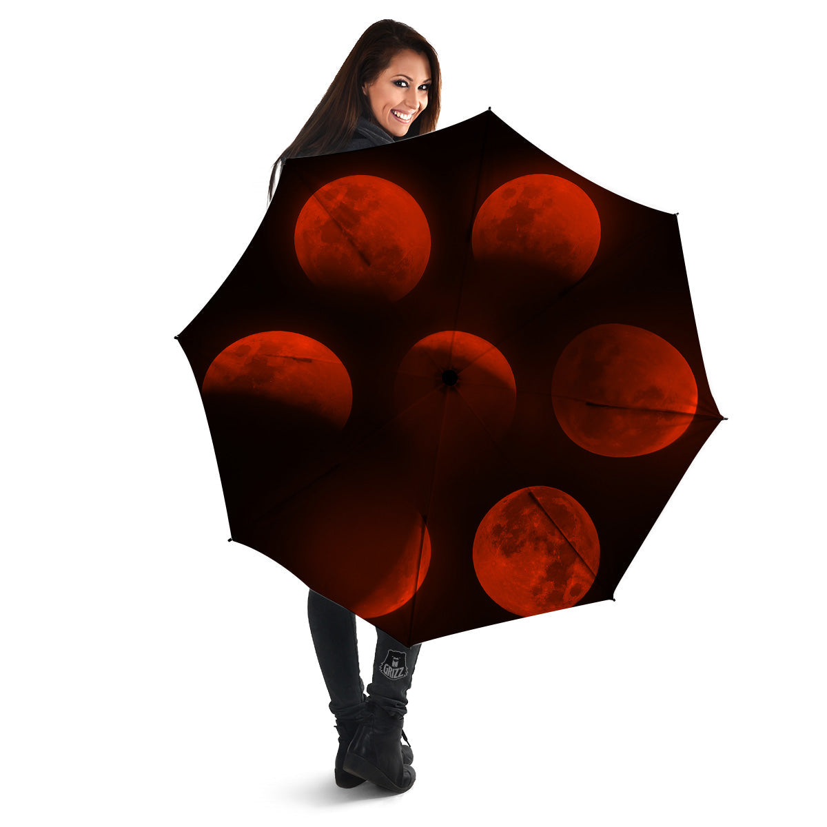 Lunar Phase Blood Moon Print Umbrella-grizzshop