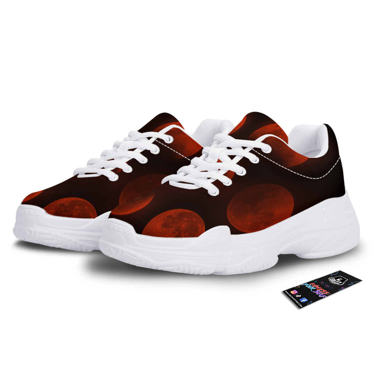 Lunar Phase Blood Moon Print White Chunky Shoes-grizzshop