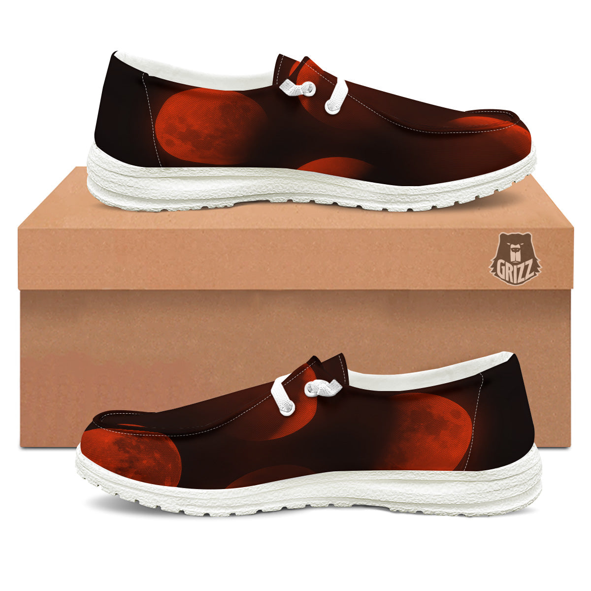Lunar Phase Blood Moon Print White Loafers-grizzshop