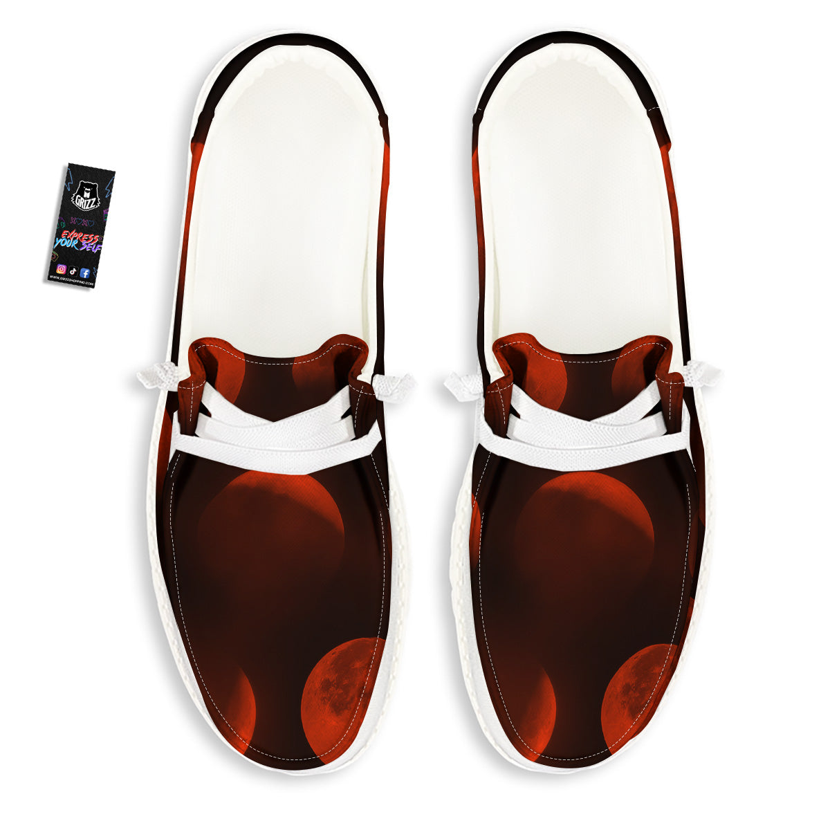 Lunar Phase Blood Moon Print White Loafers-grizzshop