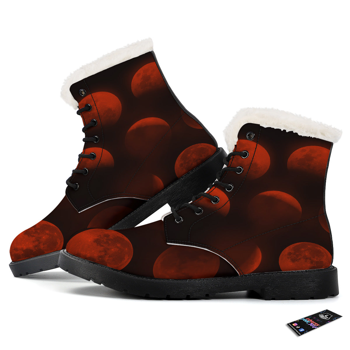 Lunar Phase Blood Moon Print Winter Boots-grizzshop