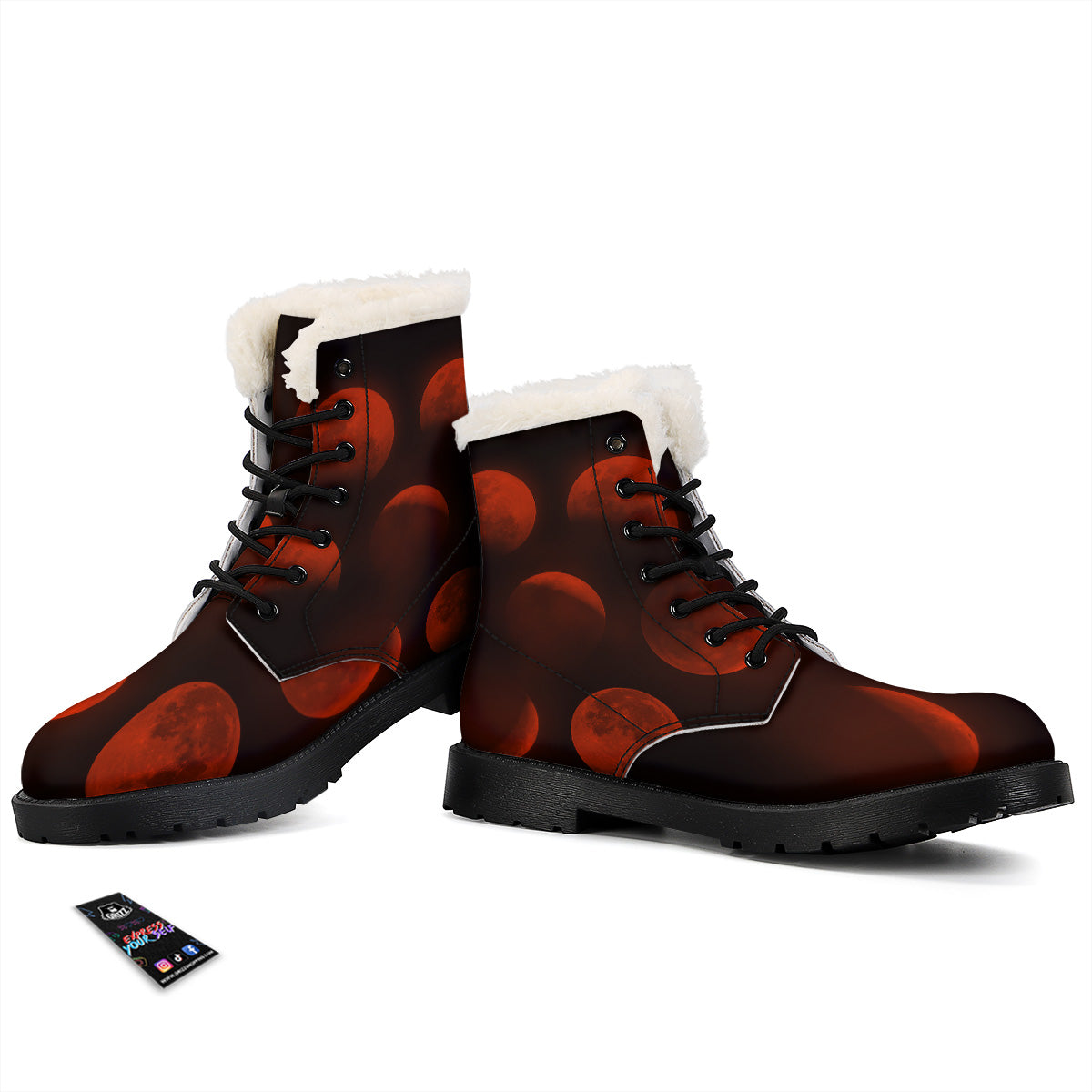 Lunar Phase Blood Moon Print Winter Boots-grizzshop