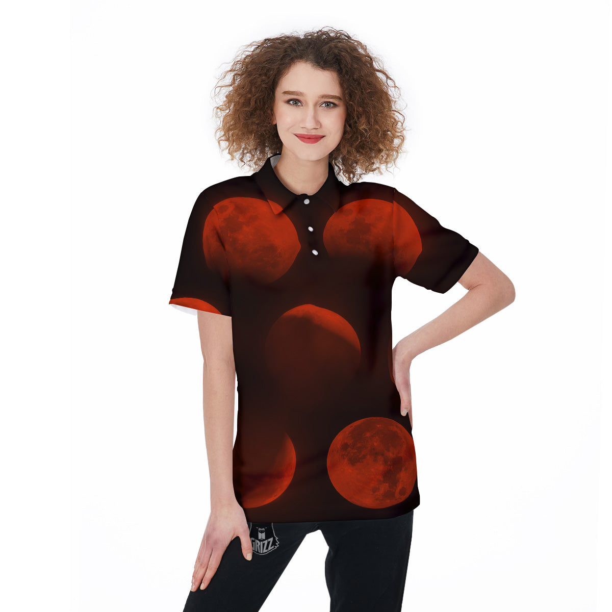 Lunar Phase Blood Moon Print Women's Golf Shirts-grizzshop