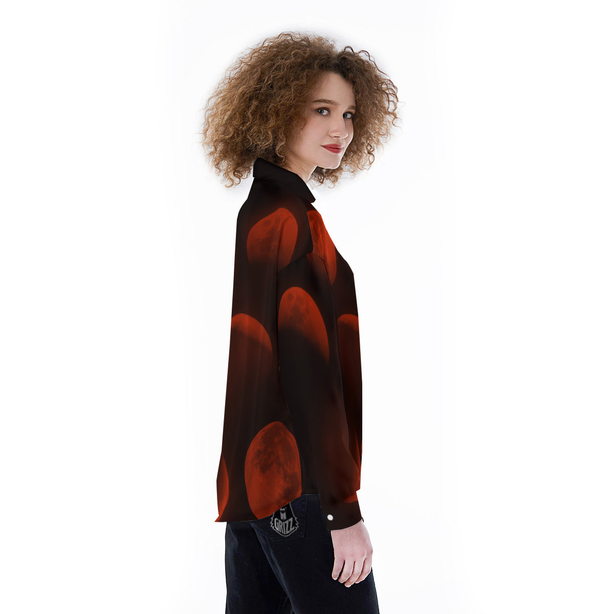 Lunar Phase Blood Moon Print Women's Long Sleeve Shirts-grizzshop