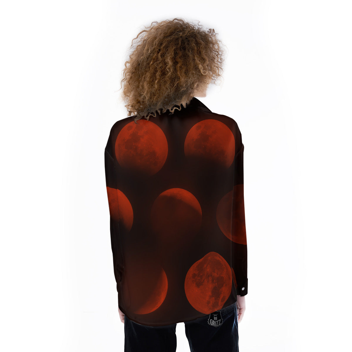 Lunar Phase Blood Moon Print Women's Long Sleeve Shirts-grizzshop