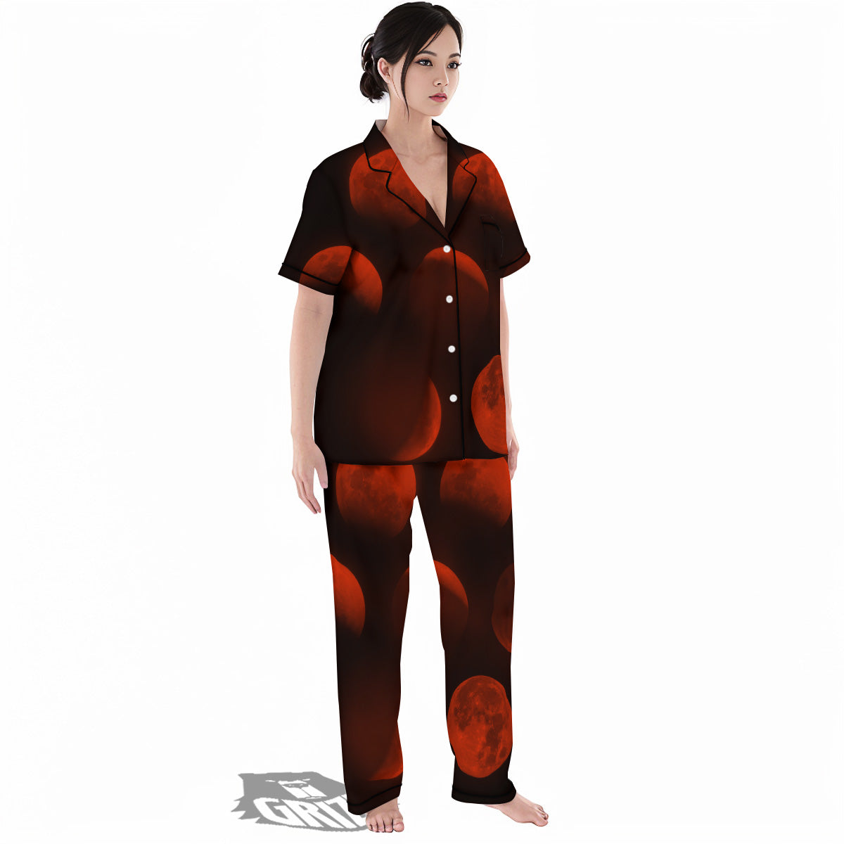 Lunar Phase Blood Moon Print Women's Pajamas Set-grizzshop