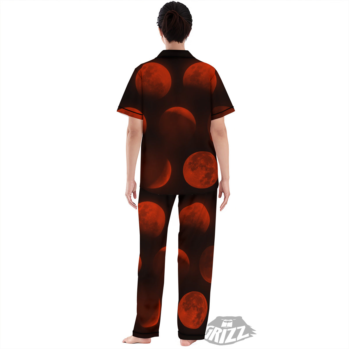 Lunar Phase Blood Moon Print Women's Pajamas Set-grizzshop