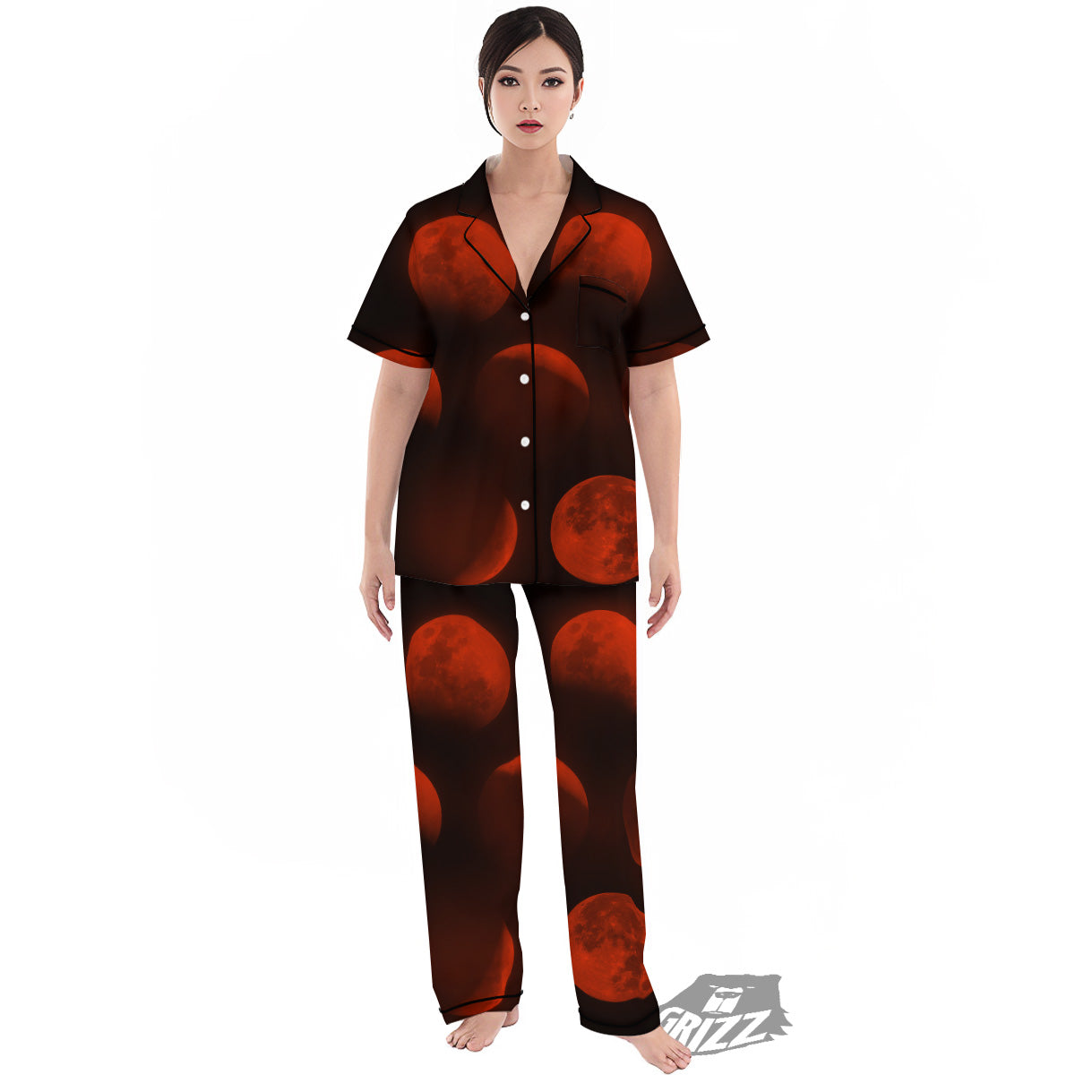 Lunar Phase Blood Moon Print Women's Pajamas Set-grizzshop