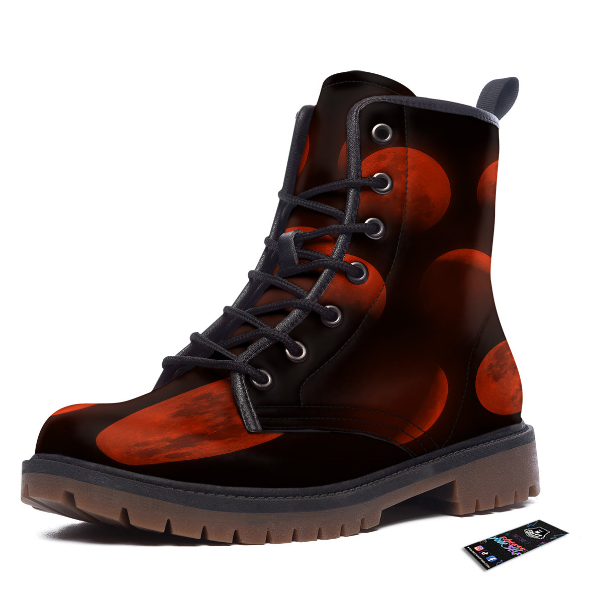 Lunar Phase Blood Moon Print Work Boots-grizzshop