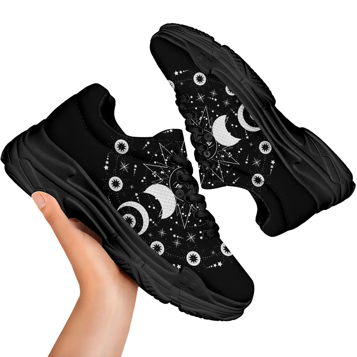 Lunar Phase Galaxy Print Black Chunky Shoes-grizzshop