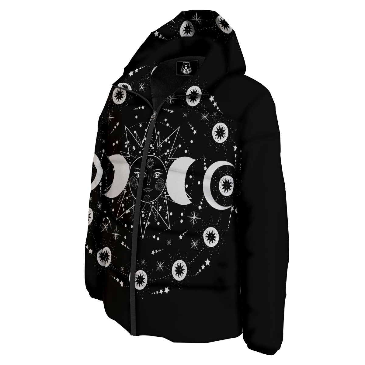Lunar Phase Galaxy Print Down Jacket-grizzshop