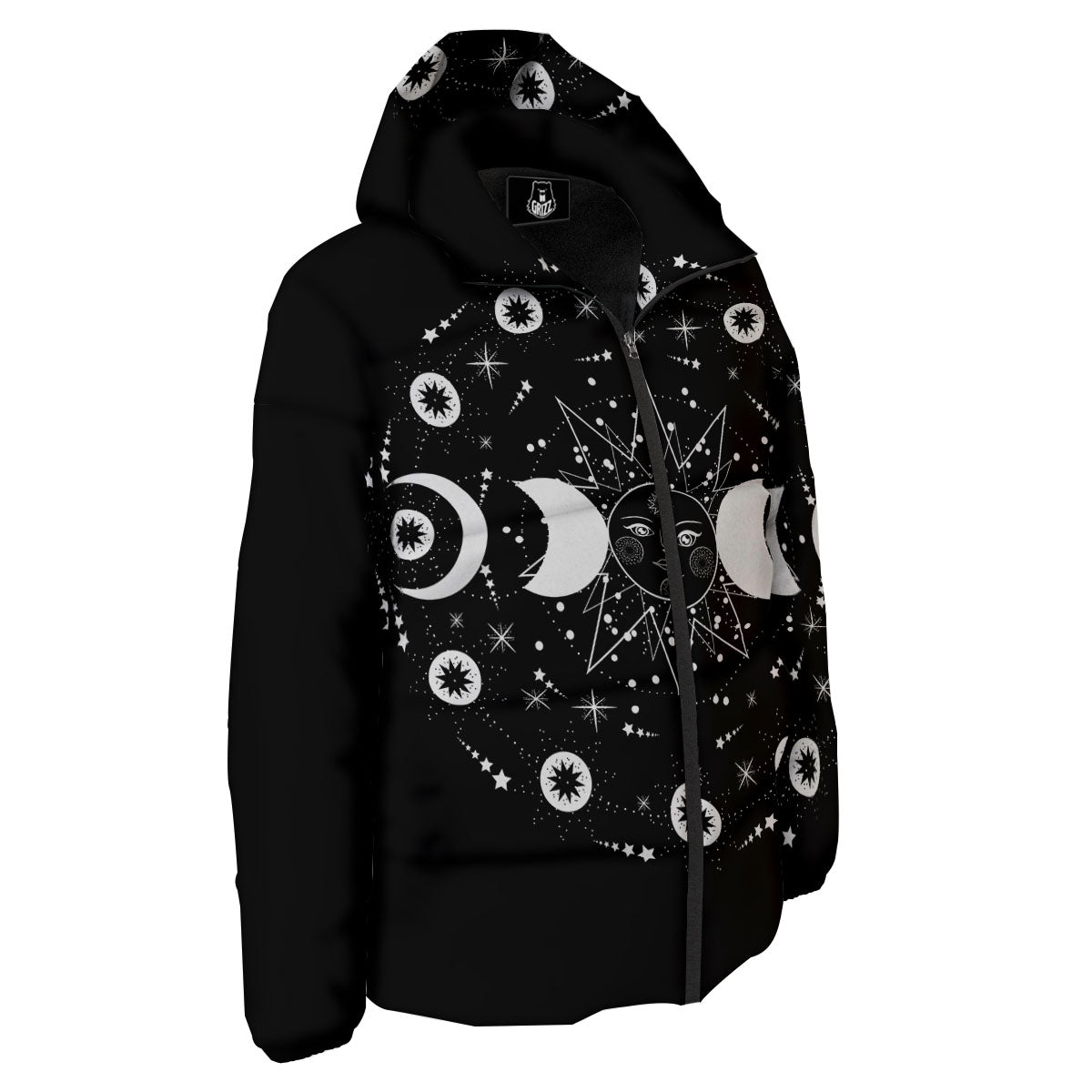 Lunar Phase Galaxy Print Down Jacket-grizzshop