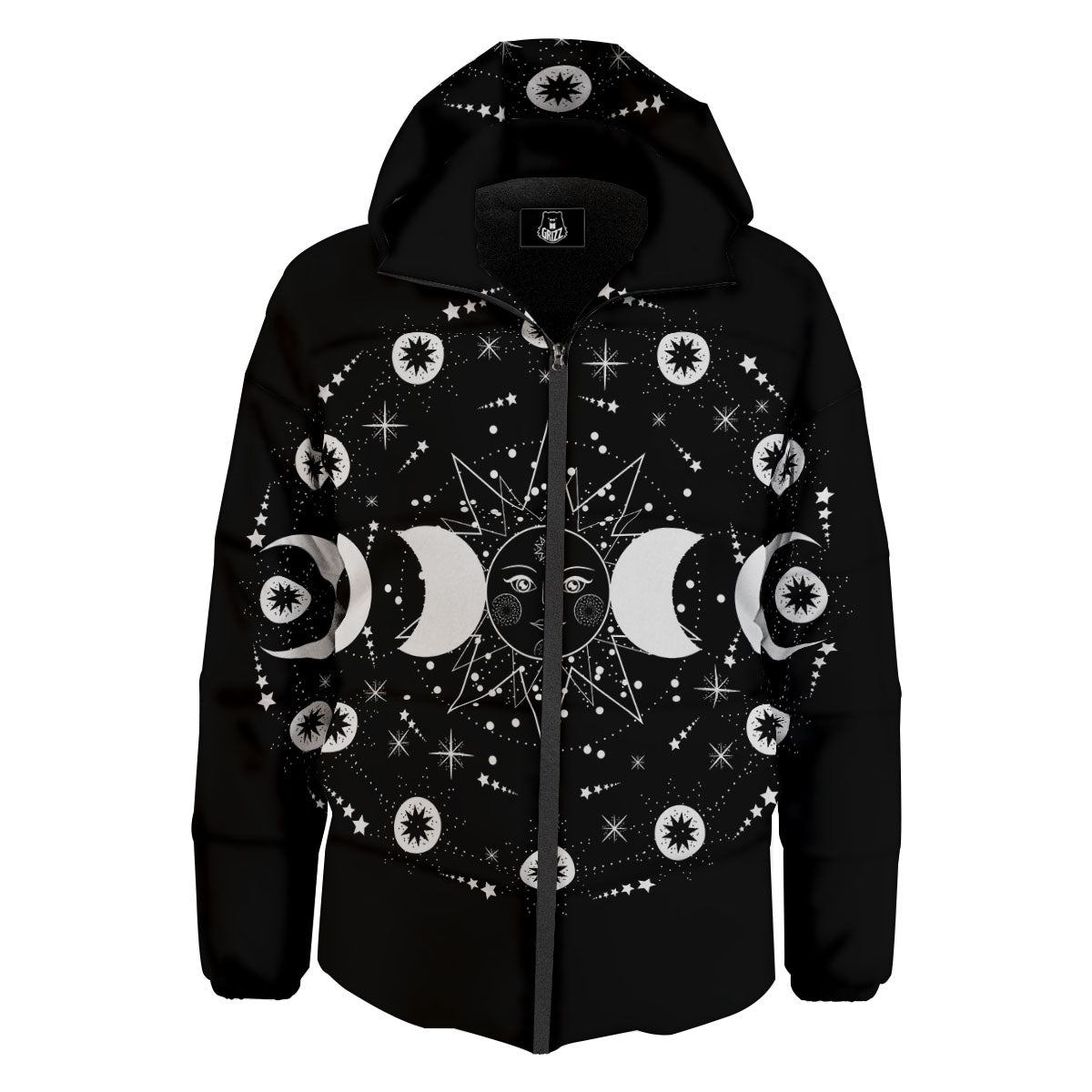 Lunar Phase Galaxy Print Down Jacket-grizzshop