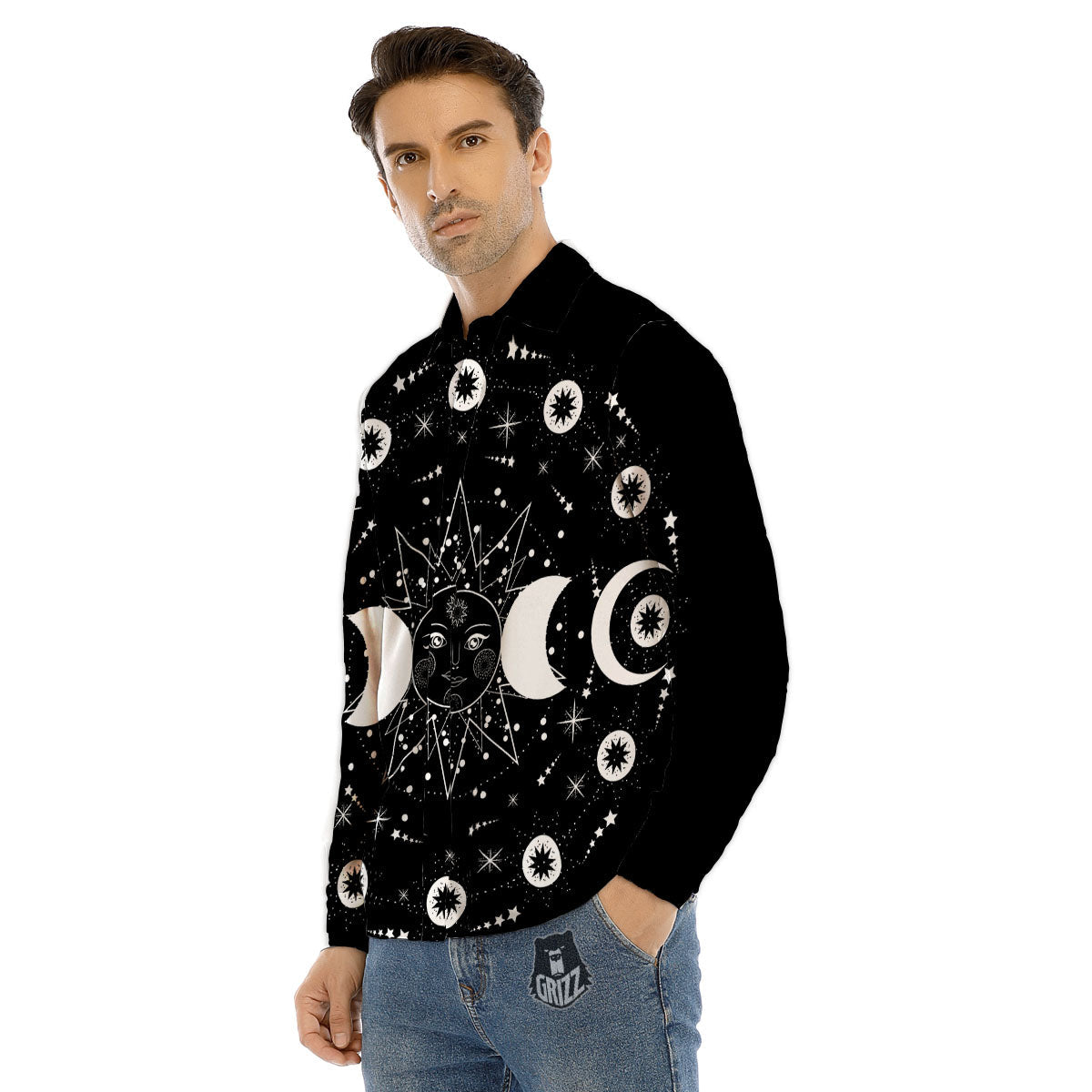 Lunar Phase Galaxy Print Men's Dress Shirts-grizzshop