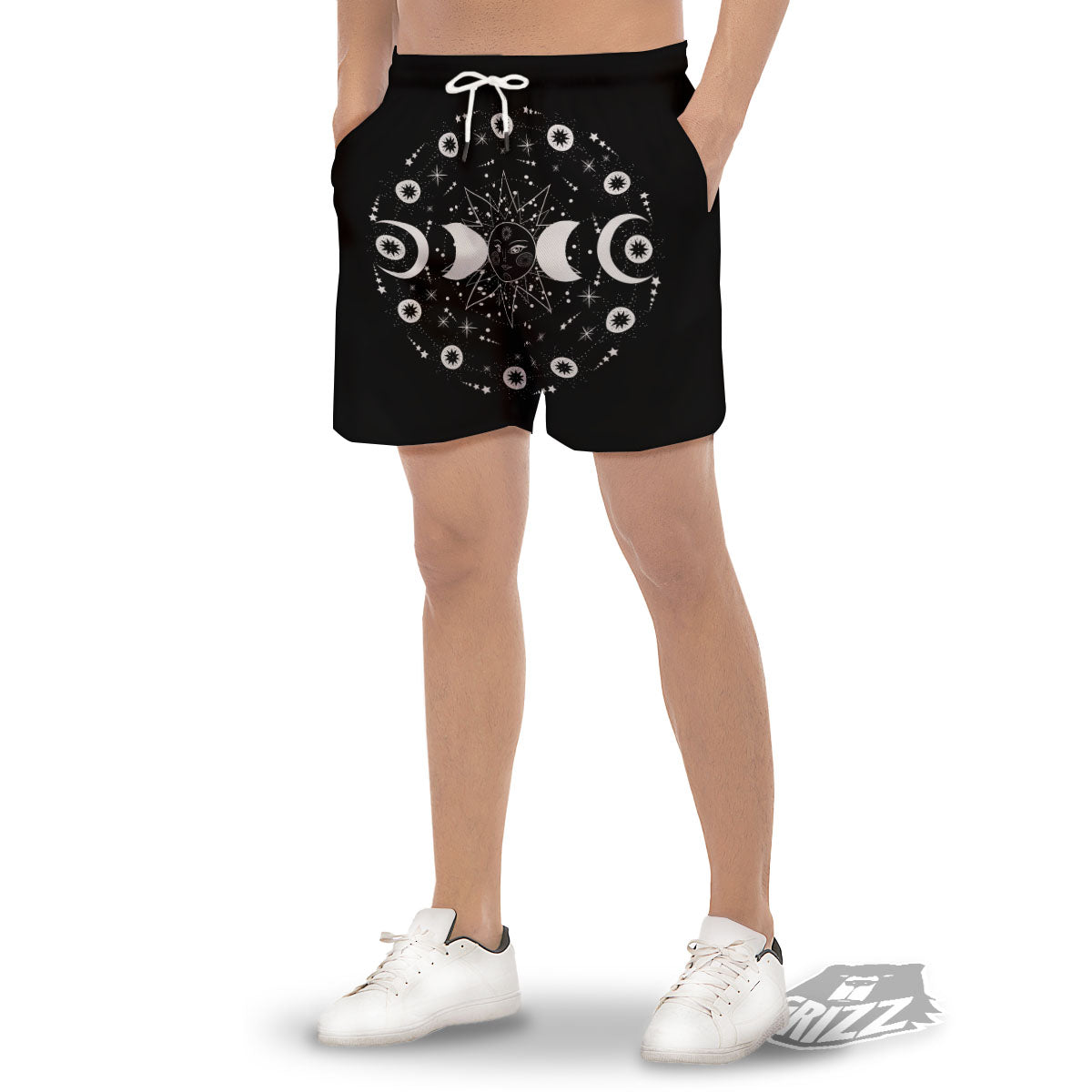 Lunar Phase Galaxy Print Men's Gym Shorts-grizzshop