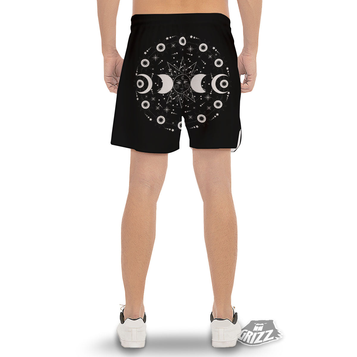Lunar Phase Galaxy Print Men's Gym Shorts-grizzshop
