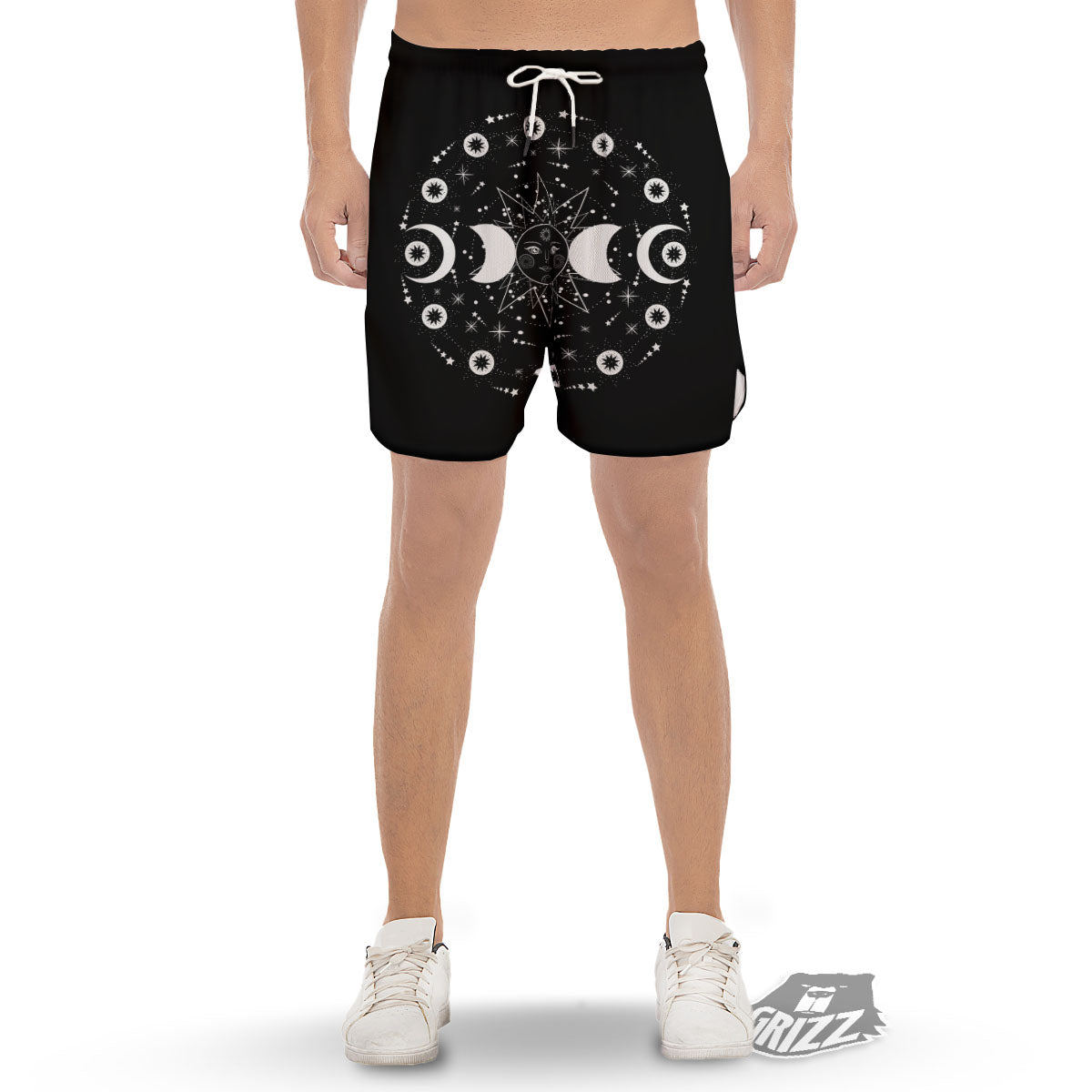 Lunar Phase Galaxy Print Men's Gym Shorts-grizzshop