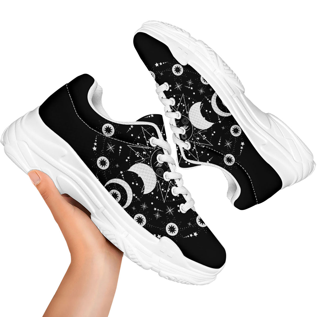 Lunar Phase Galaxy Print White Chunky Shoes-grizzshop