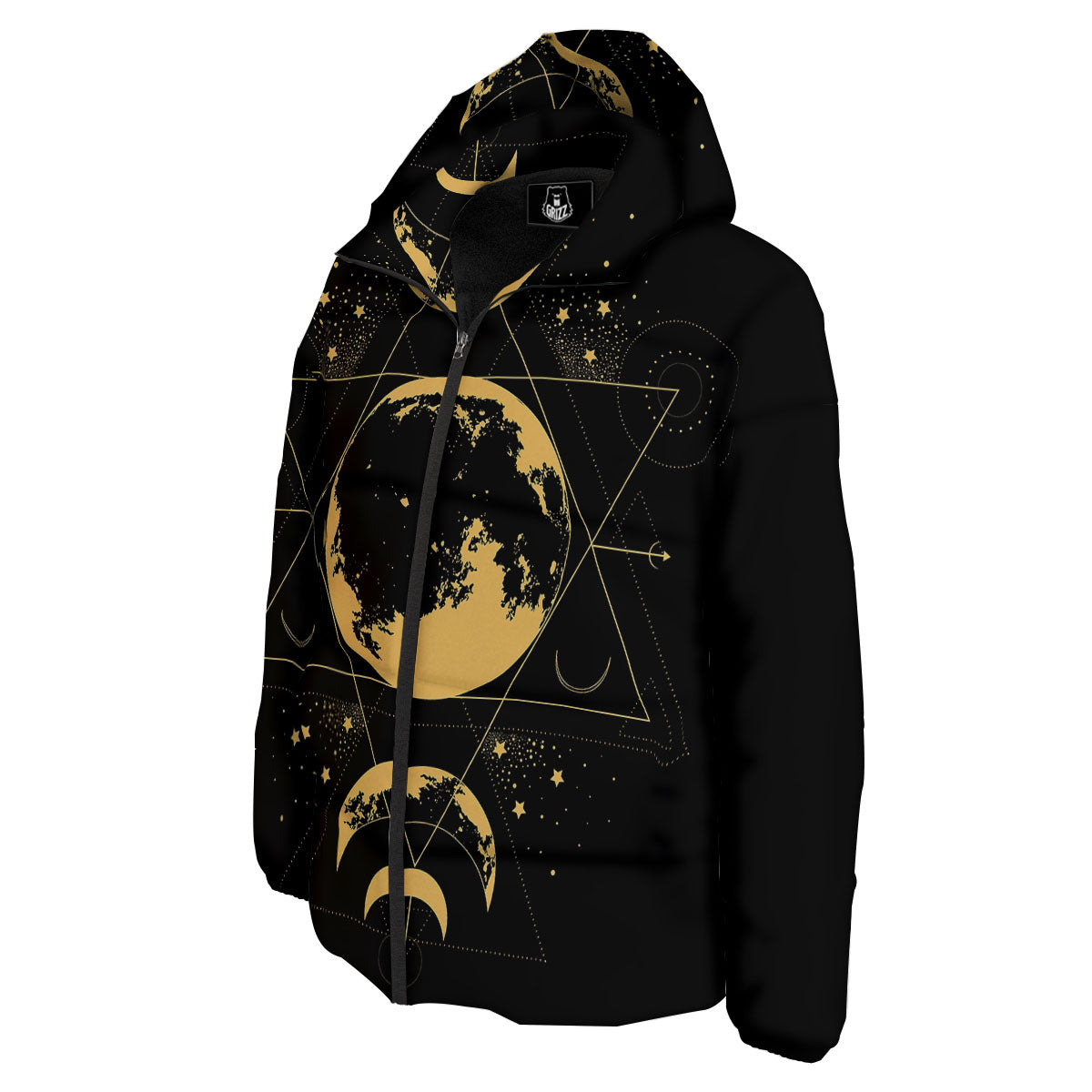 Lunar Phase Mystical Print Down Jacket-grizzshop