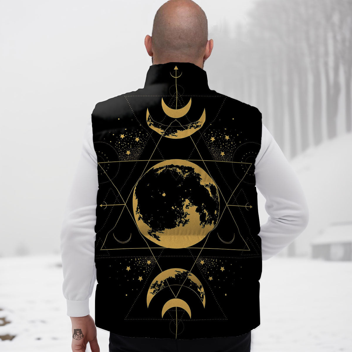 Lunar Phase Mystical Print Down Vest