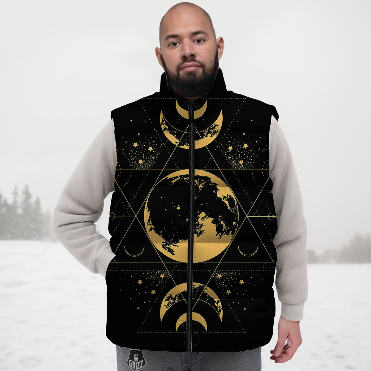 Lunar Phase Mystical Print Down Vest