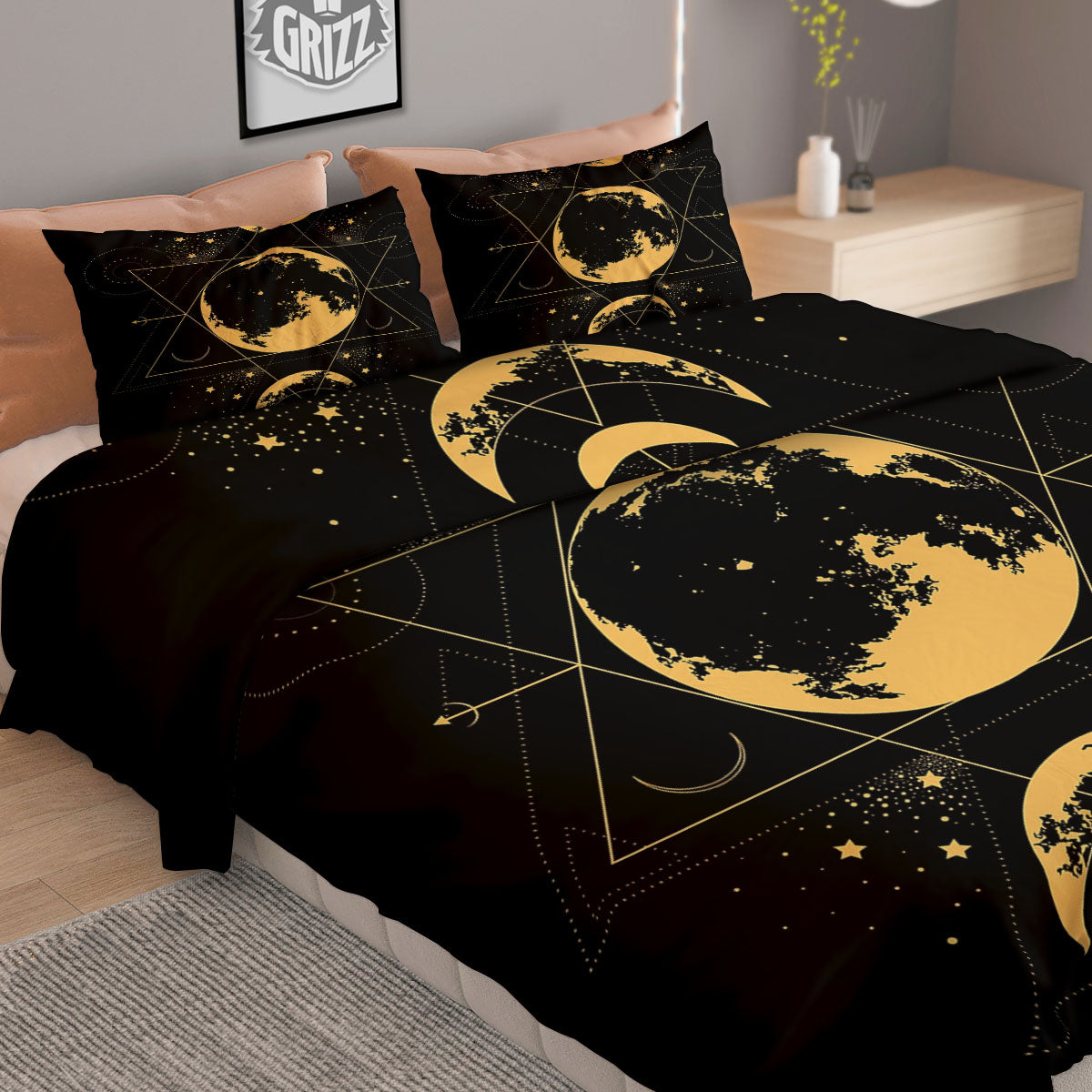 Lunar Phase Mystical Print Duvet Cover Bedding Set