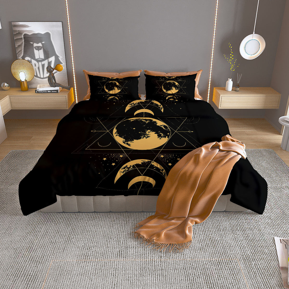 Lunar Phase Mystical Print Duvet Cover Bedding Set