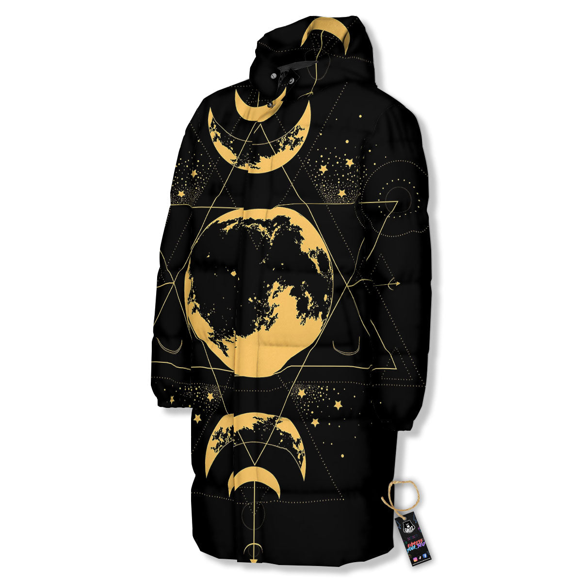 Lunar Phase Mystical Print Long Down Jacket-grizzshop