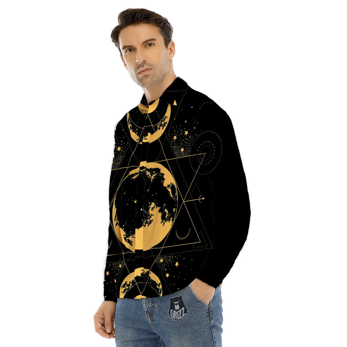 Lunar Phase Mystical Print Men's Dress Shirts-grizzshop