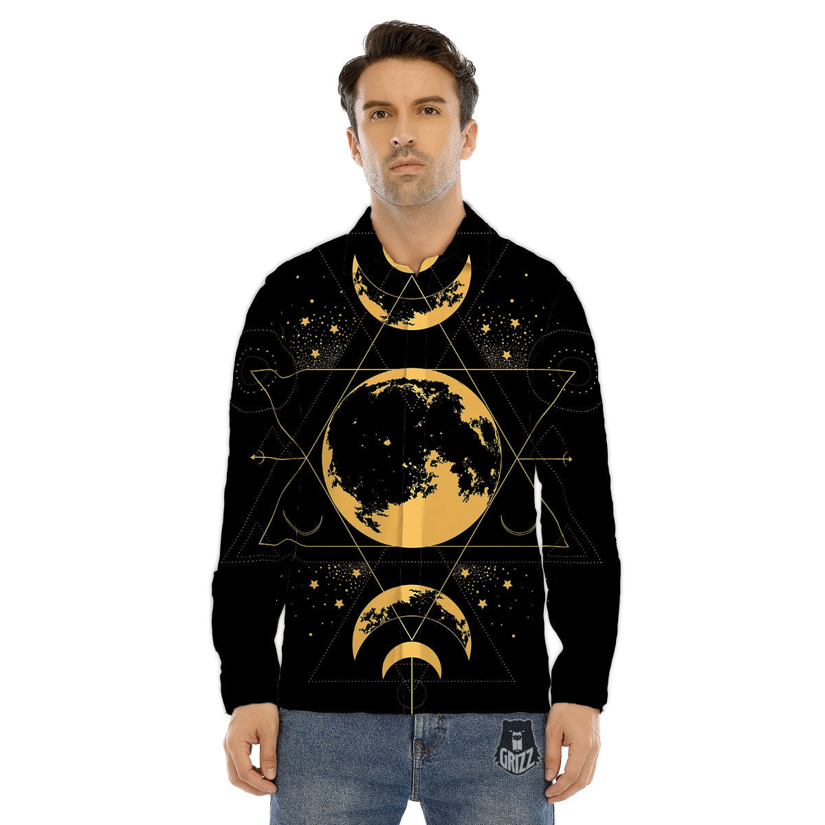 Lunar Phase Mystical Print Men's Dress Shirts-grizzshop