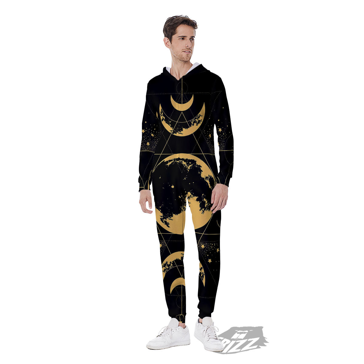 Lunar Phase Mystical Print Men's Jumpsuit-grizzshop