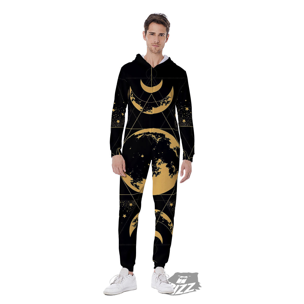 Lunar Phase Mystical Print Men's Jumpsuit-grizzshop