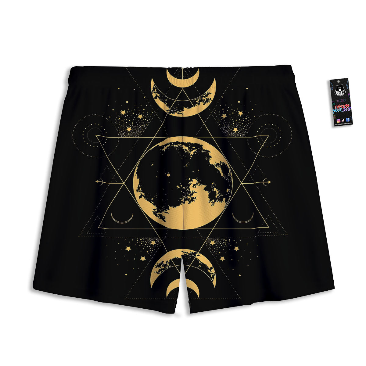 Lunar Phase Mystical Print Mesh Shorts